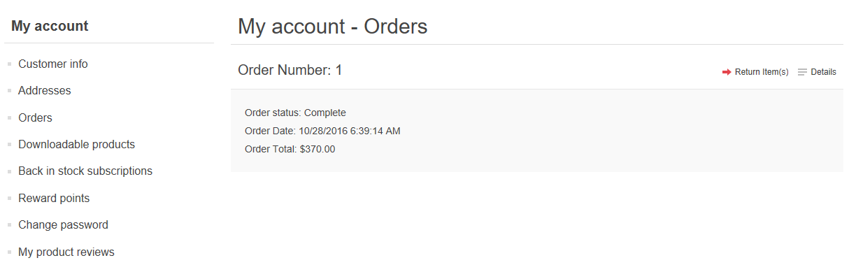 My Account Orders